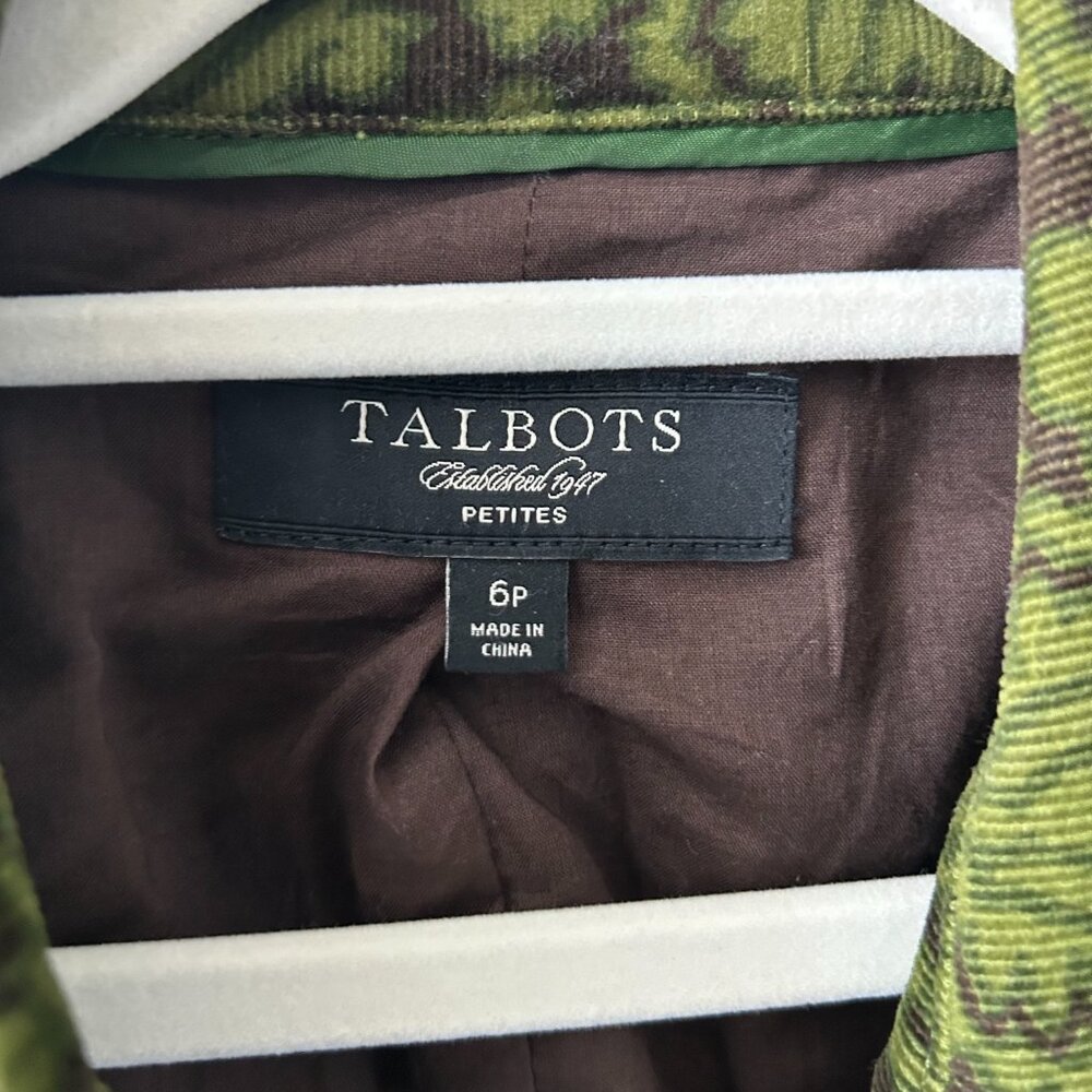 Talbots Green And Brown Damask Pattern Blazer - image 4